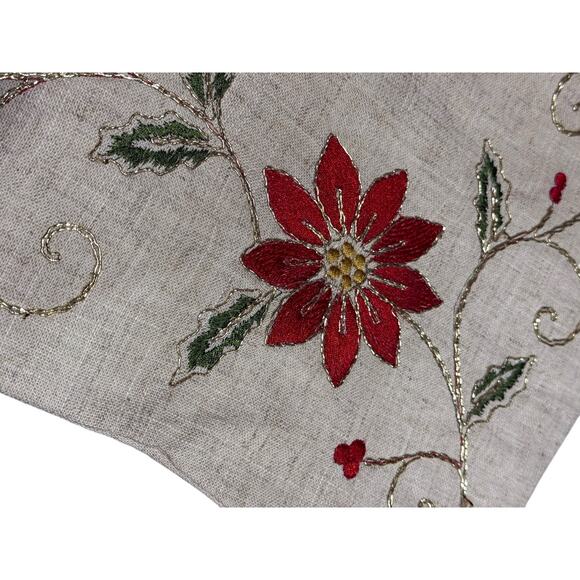 Splendid Home‎ Linen Blend Embroidered Poinsettia Lined Christmas Stockings Pair - Picture 3 of 8